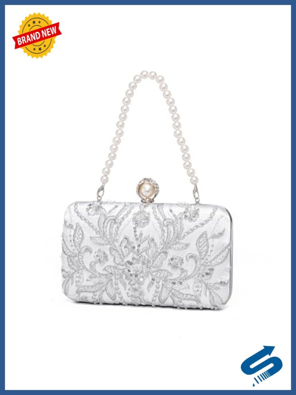 Embroidery Sequins Beaded Evening Clutch with Detachable Chain